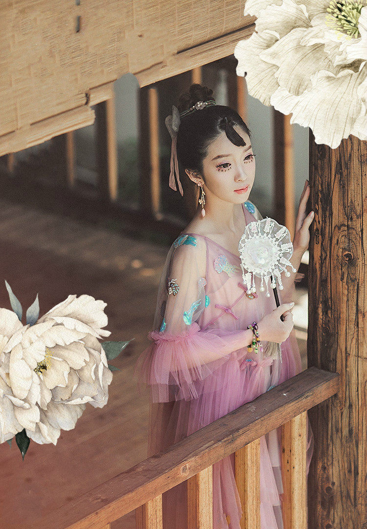 魔法大布娃娃2018春夏国风美学时髦少女感v领旗袍纱裙连衣裙