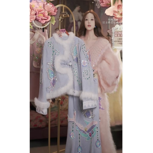 1209直播288高端双12狂欢冰透蓝国风外套半裙2件套80 120