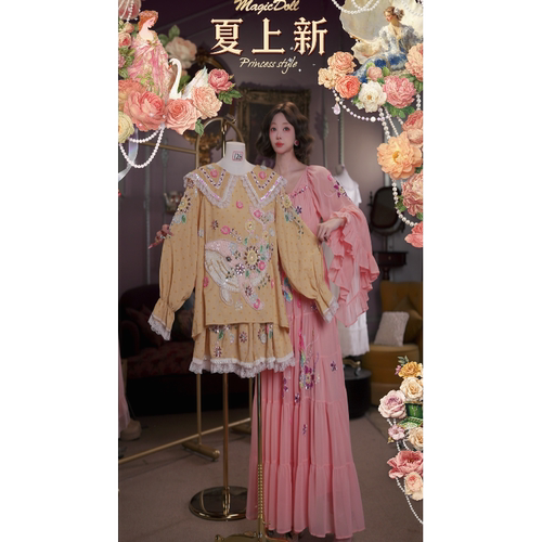 0528直播105洛可可夏日·糖霜鲸梦刺绣公主领上衣法式甜妹半身裙