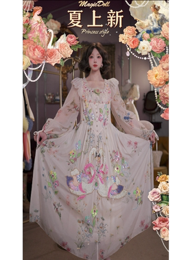 0521直播121洛可可珍藏级·天鹅花漾·宫廷领v腰仙女裙