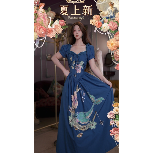 0609直播116洛可可夏日[蓝金鲸梦]高腰立裁显瘦千金公主裙