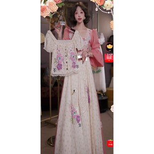 0527直播279高端618抢先购花漾油画上衣天鹅半裙2件套80-120