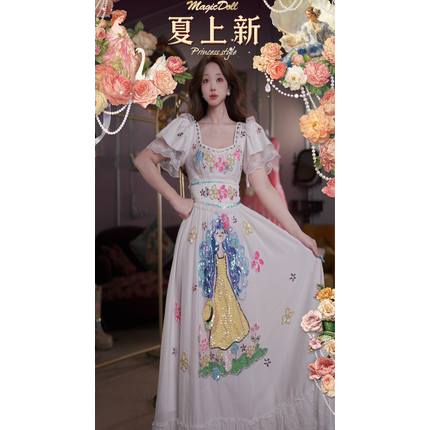 0530直播106洛可可珍藏级[橡树庄园]精致插画艺术飞袖显瘦仙女裙