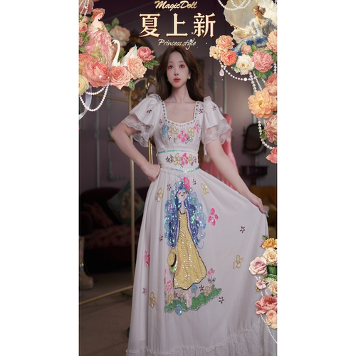 0530直播106洛可可珍藏级[橡树庄园]精致插画艺术飞袖显瘦仙女裙