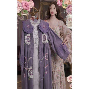 0307直播222高端焕新周新品 120 焕新气质紫重工刺绣外套大衣80