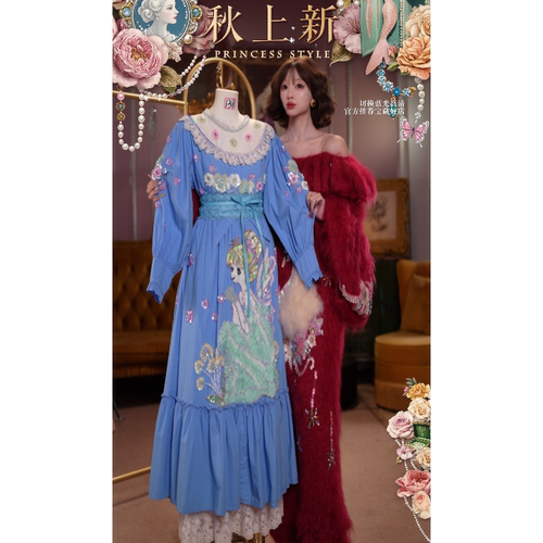 0914直播140 洛可可臻品[爱德华花仙]法式公主袖秋冬仙裙3件套