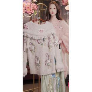 1226直播267彩蛋双旦福利新品 120 奶昔白水晶刺绣上衣裙子2件套80