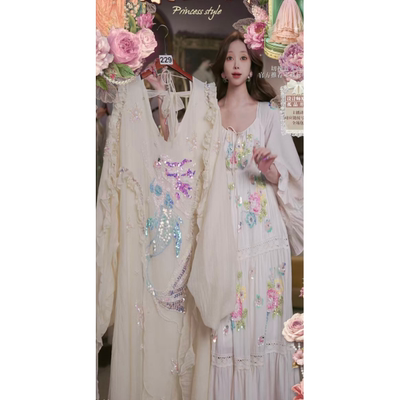 0410直播229高端超级88新品至臻仙系白花海人鱼连衣裙80-120