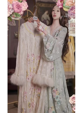 0306直播268高端焕新周新品焕新奶昔白水晶刺绣连衣裙80-120