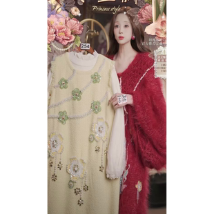 1225直播254高端双旦新品 120 福利淡雅黄马甲裙内搭2件套80