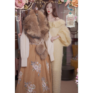 0910直播180洛可可秋冬至臻暮色玫瑰园貉子皮草披肩裙4件套80-120