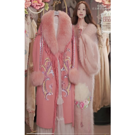 1129直播262高端双12可可粉羊绒外套抢先购刺绣2件套80-120