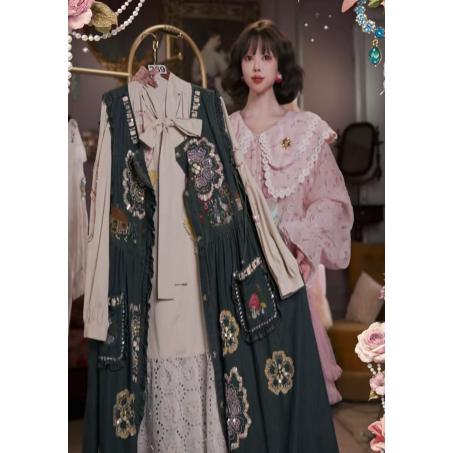 0821直播269高端新势力周奶昔白蝴蝶裙牛仔马甲裙2件套80-120