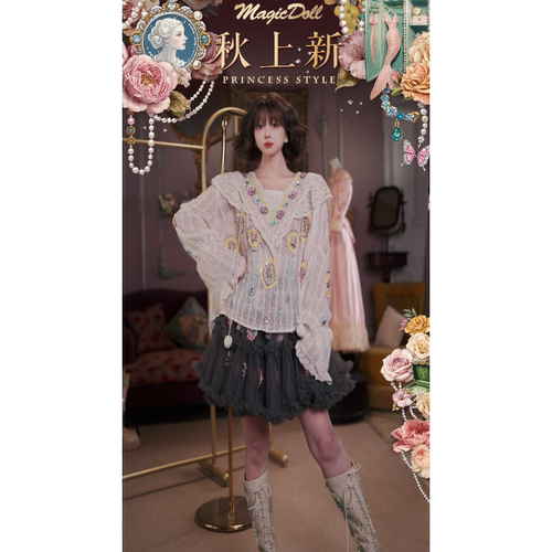 0822直播132洛可可早秋珍藏[卢浮宫千金]重工仙系上衣半裙3件套
