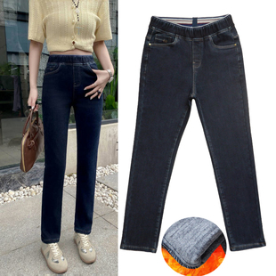 松紧高腰弹力显瘦中年妈妈裤 2025秋冬新款 女小脚裤 加绒加厚牛仔裤