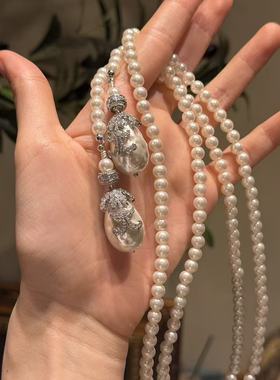 珍珠流苏锆石项链华丽 温润奢华  长款毛衣链高端大气环保电镀