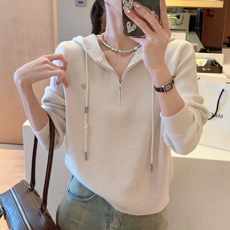 显瘦连帽系带长袖针织衫女