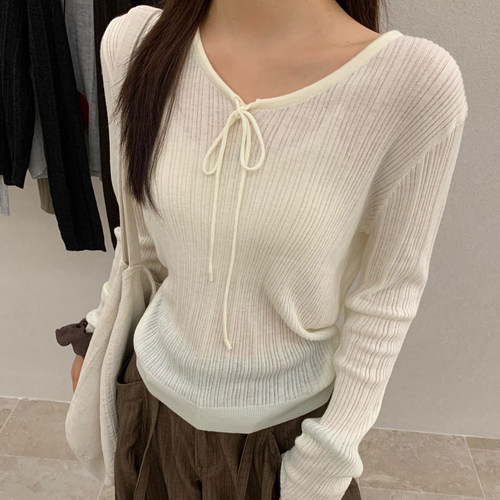 今年流行的针织衫慵懒风V领系带女百搭显瘦减龄毛衣上衣1010k