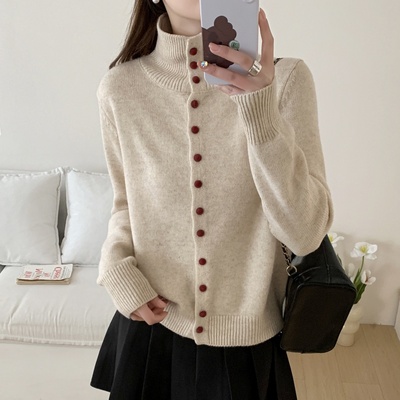 女士高领针织开衫毛衣女