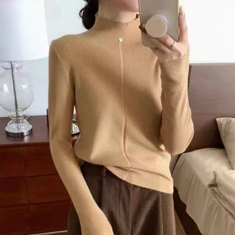 贝壳亮片半高领针织打底衫女