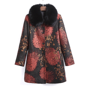 【特价】海宁真皮皮衣女印花中长款绵羊皮羽绒服狐狸毛中老年外套