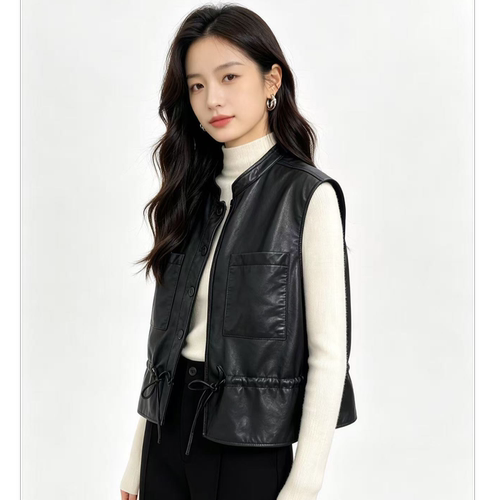 法歌弟黑色皮衣马甲女显瘦百搭