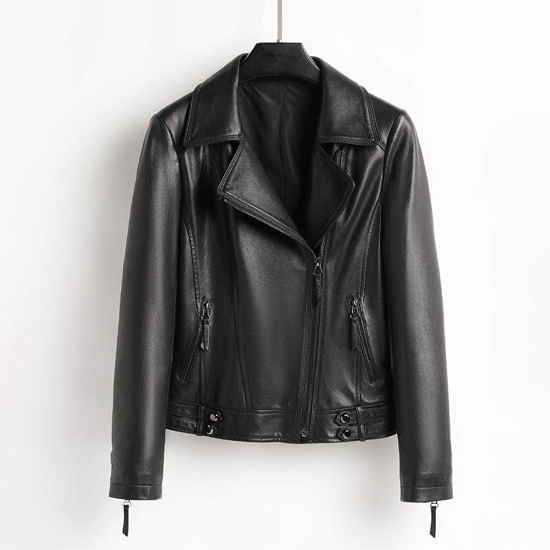 真皮皮衣女海宁时尚休闲机车服修身显瘦小羊皮夹克西装领大码