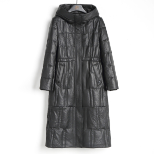 妈妈装 法歌弟女士羽绒服皮衣外套真皮连帽时尚 绵羊皮显瘦大码