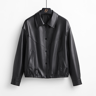法歌弟高级感黑色皮衣外套女短款翻领真皮夹克2026新款皮衣