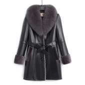 海宁中老年皮毛一体外套中长款 真皮皮衣狐狸毛领妈妈装 皮草大衣女