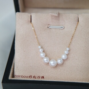 微笑项链渐变淡水珍珠白亮强光18k金链锁骨链日常款3-6.5mm