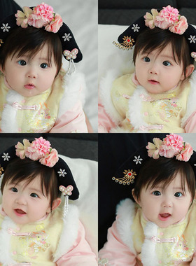 女宝宝发箍宫廷风拍照发饰婴儿汉服头饰女宝公主周岁新年格格头箍
