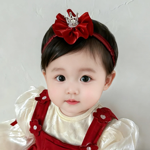 婴儿发带皇冠公主发饰女宝宝周岁生日头饰红色新生儿头箍不勒头