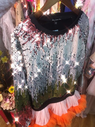 特价 意大利春款重工珠片渐变色重工拼接网纱连衣裙