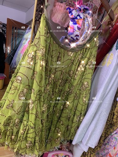 意大利重工烫金粉高端网纱气质复古绿半身裙可做抹胸裙