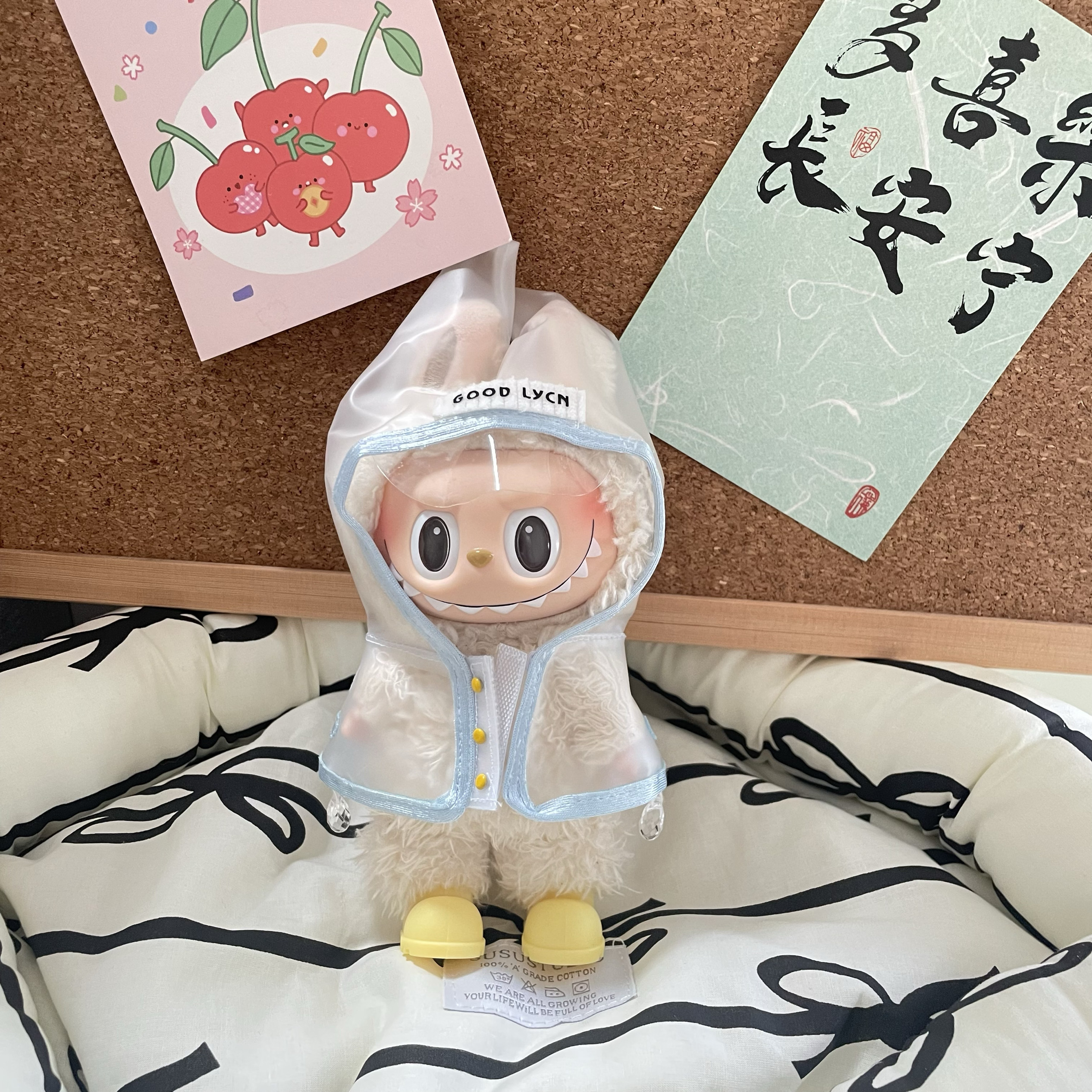 小红书同款透明雨衣labubu可爱娃衣毛线帽子蝴蝶结拉布布胶鞋