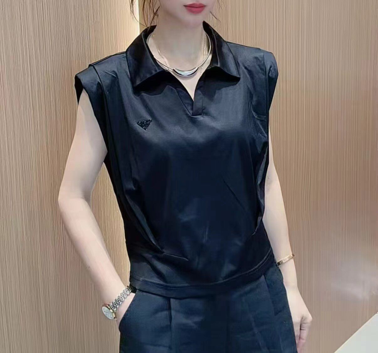 欧洲站polo领短袖T恤女2026年夏季新款修身显瘦无袖女士上衣ins潮