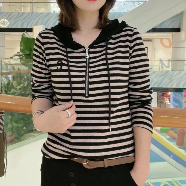 长袖条纹百搭款棉料女