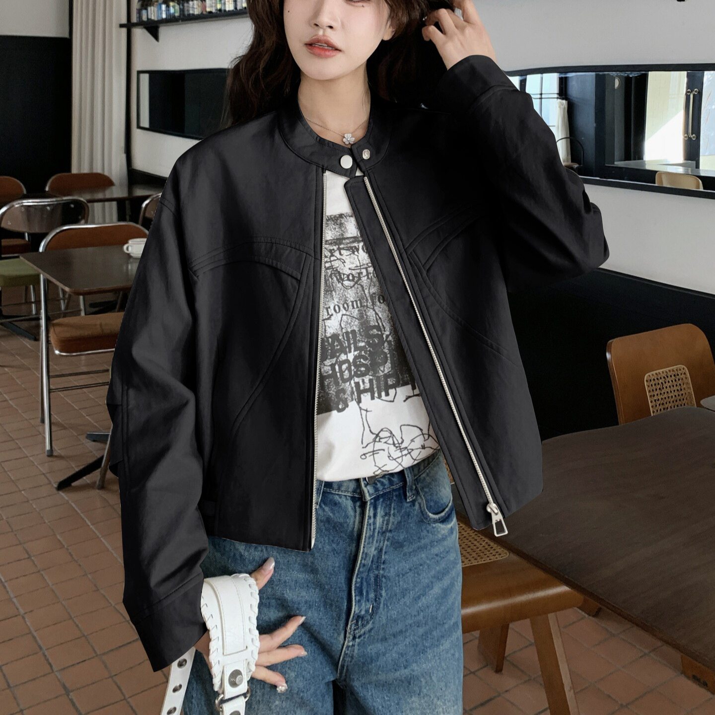 短款夹克外套女2026春款新款休闲时尚百搭显瘦小个子立领上衣