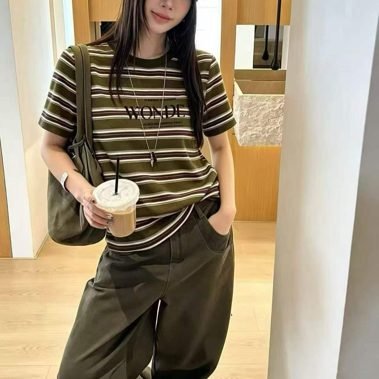 欧洲站复古条纹字母短袖T恤女2026年秋季圆领显瘦休闲上衣棉质ins