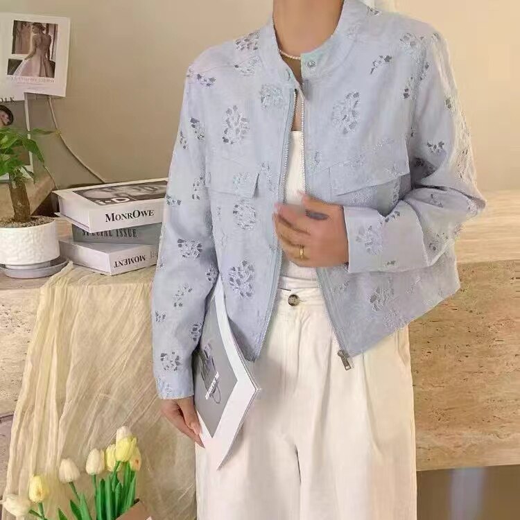 韩系镂空钩花蕾丝外套女短款2026春夏新款设计感宽松立领夹克上衣