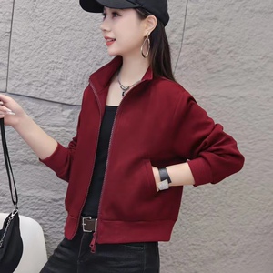 纯色时尚短外套女2024年春秋新款棉料休闲百搭棒球服显瘦夹克上衣