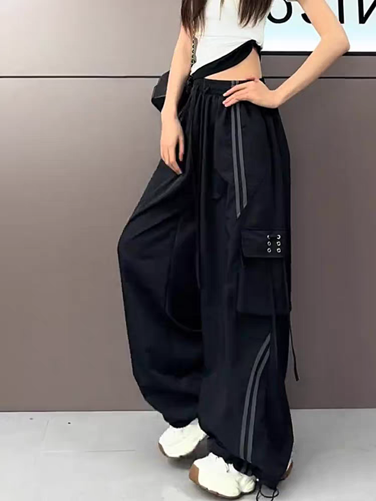 速干美式个性时尚工装裤女春秋夏新款抽绳侧边多口袋休闲裤子