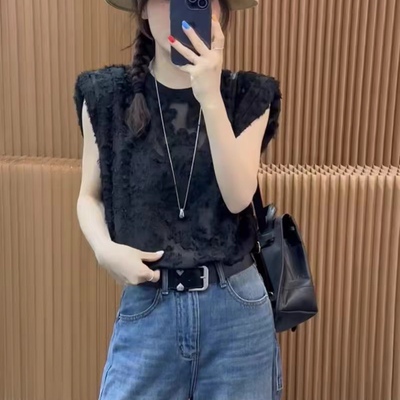 欧货2025年夏季新款百搭时尚性感钩花坎肩背心T恤女韩版短款上衣