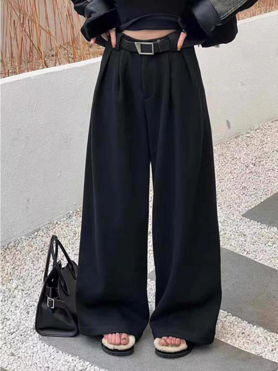 欧洲站羊绒西装阔腿裤2025冬季加绒显瘦高级感垂坠感加厚拖地裤女