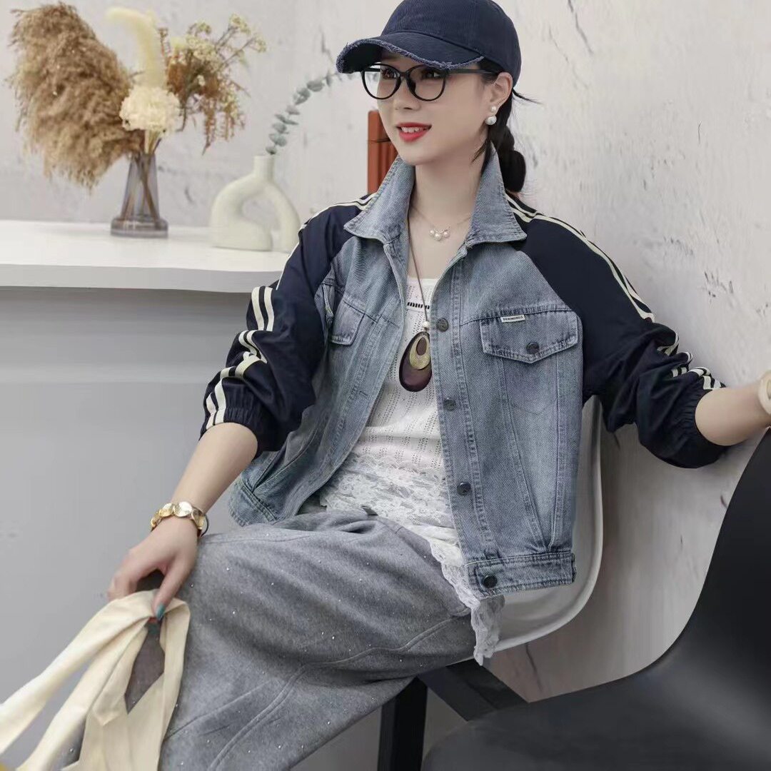 牛仔外套上衣短款女棉衣拼接外套图片