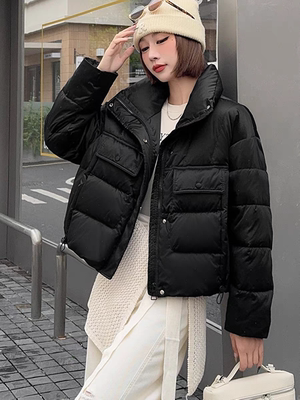 2025新款韩版时尚立领拼接百搭显瘦羽绒服女设计感小众面包服外套