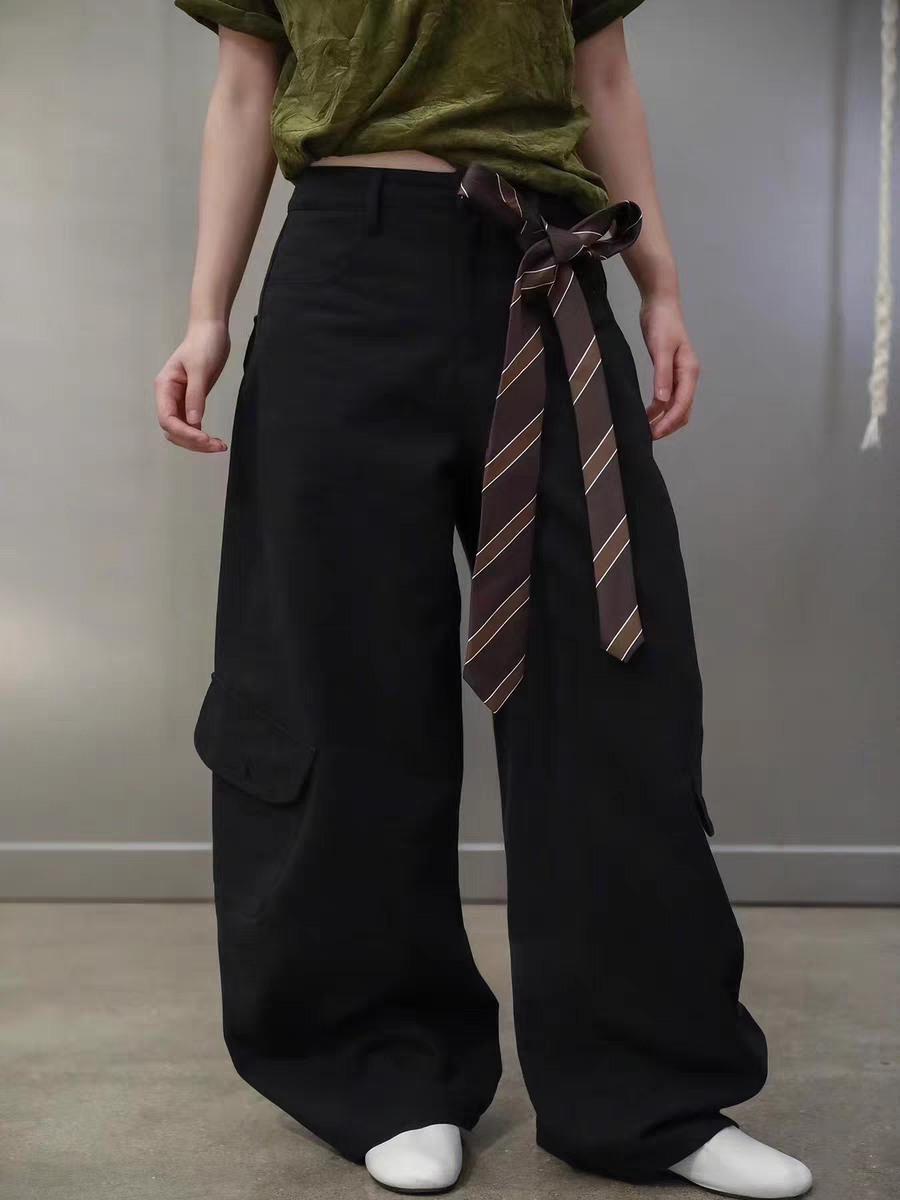 美式复古系带高腰休闲工装裤女2026春秋新款宽松垂感慵懒风阔腿裤
