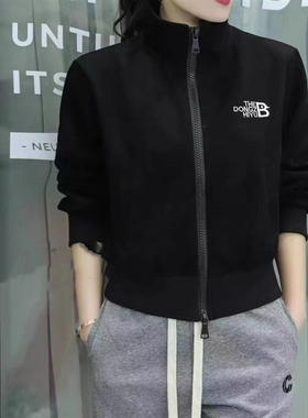 黑色立领短外套女2025年春秋新款休闲百搭短款棒球服夹克上衣