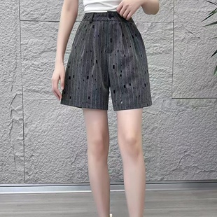 欧洲站2026夏季款高腰一粒扣短裤时尚百搭条纹撞色洋气女士休闲裤